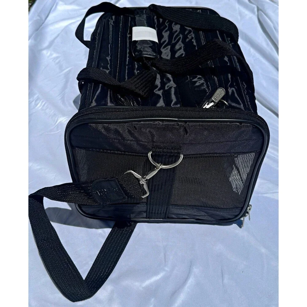 Original Deluxe Black Fabric Pet Carrier Bag Mesh Panels Strap